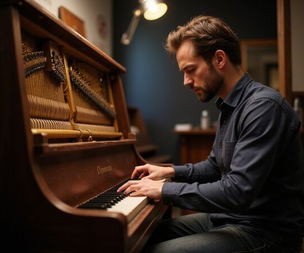 James working on a piano