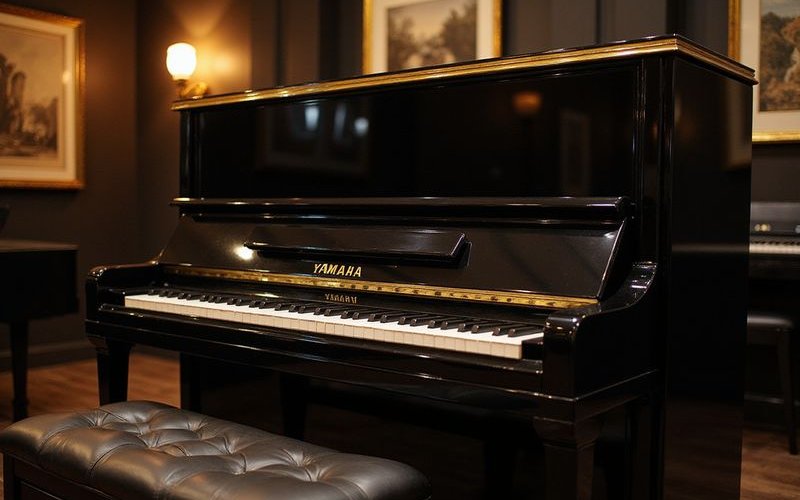 Brand new Yamaha upright piano in showroom