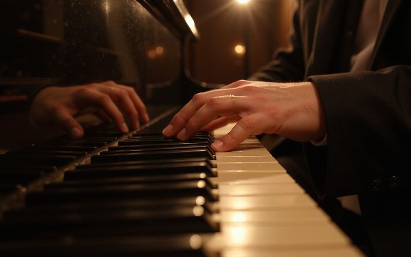 Hands playing piano keys showing touch response
