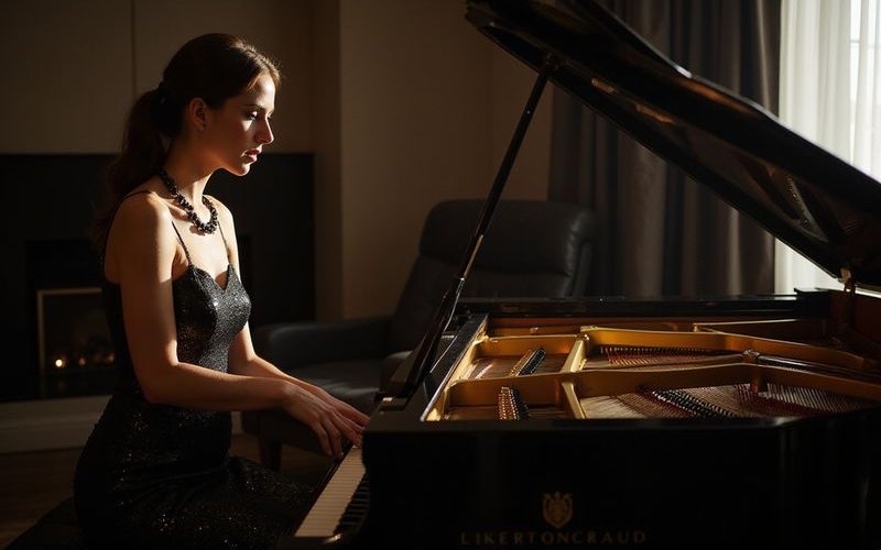 Pianist playing a grand piano